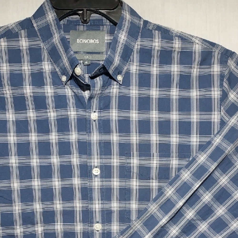 Bonobos Slim Fit Checkered Plaid Long‎ Sleeve Button-down Mens Shirt Size Medium